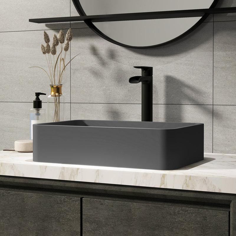 CASAINC Maple 12.79'' Concrete Rectangular Bathroom Sink, Black Earth