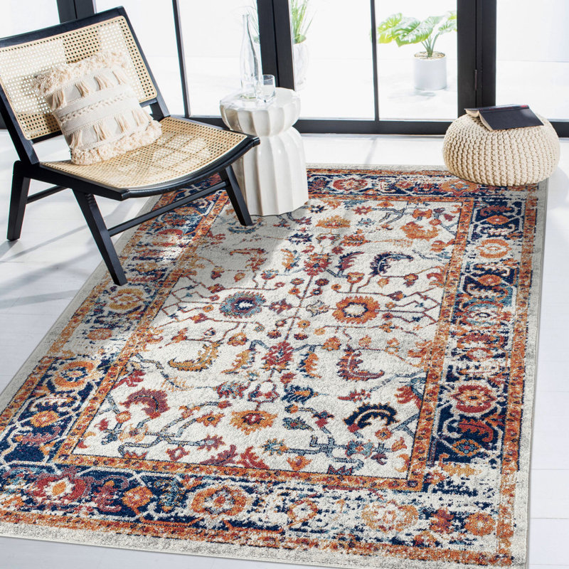 Tapis floral orange 4 pi x 6 pi tissé à la machine