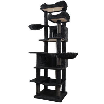 68" Multi-Level Cat Tree with Scratching Post Plush Perch Hammock and Sisal-Covered Cat Condo for Large Cats Cat Tower with Hideaway House Black