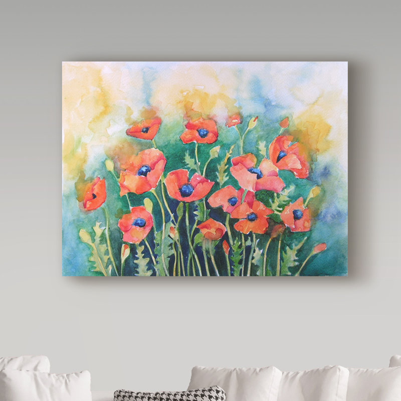 Vibrant Floral Canvas Art with Pink and Blue Poppies