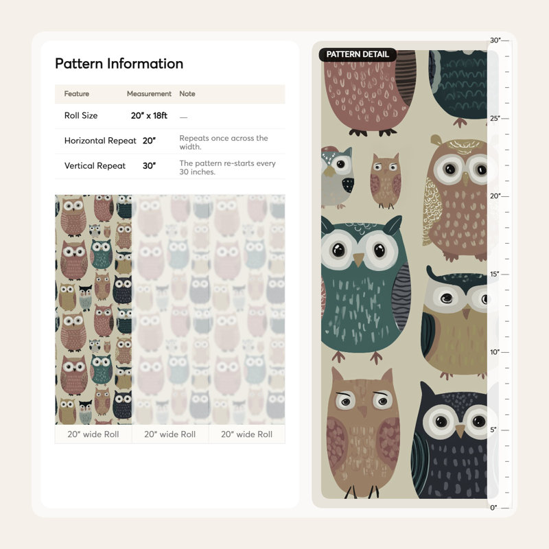 Murale ludique Whimsical Owls, Peler et coller