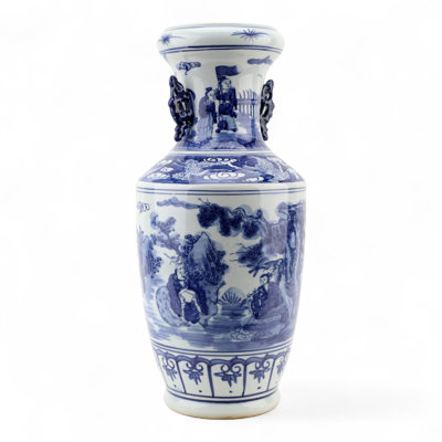Blue and White Tall Vase with Handles