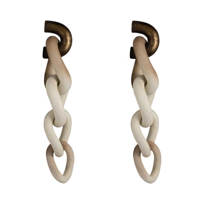 Decorative Resin Hanging Wall Chain Sculpture for Home Decor - Modern Object Accent Decoration for Living Room Wall - Set of 2, 28", Brown & Ivory