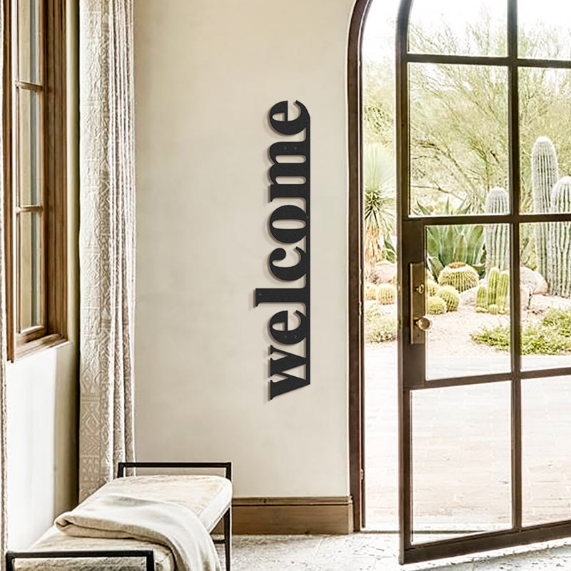 Black Vertical Metal Welcome Wall Art for Outdoors