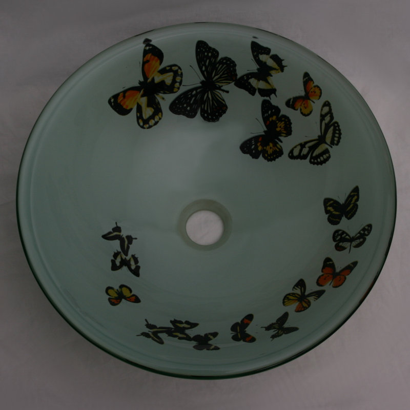 Legion Furniture 16.5'' Glass Circular Bathroom Sink, Butterfly Frosted