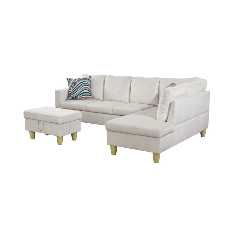 Upholstered L-Shaped Sectional Left Hand Facing, White, Brown