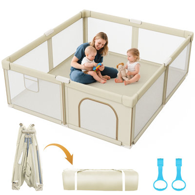 Large Baby Playpen, 65x50 inch Collapsible Play Yard for Babies and Toddlers, Included 2 Handles and Carry Bag