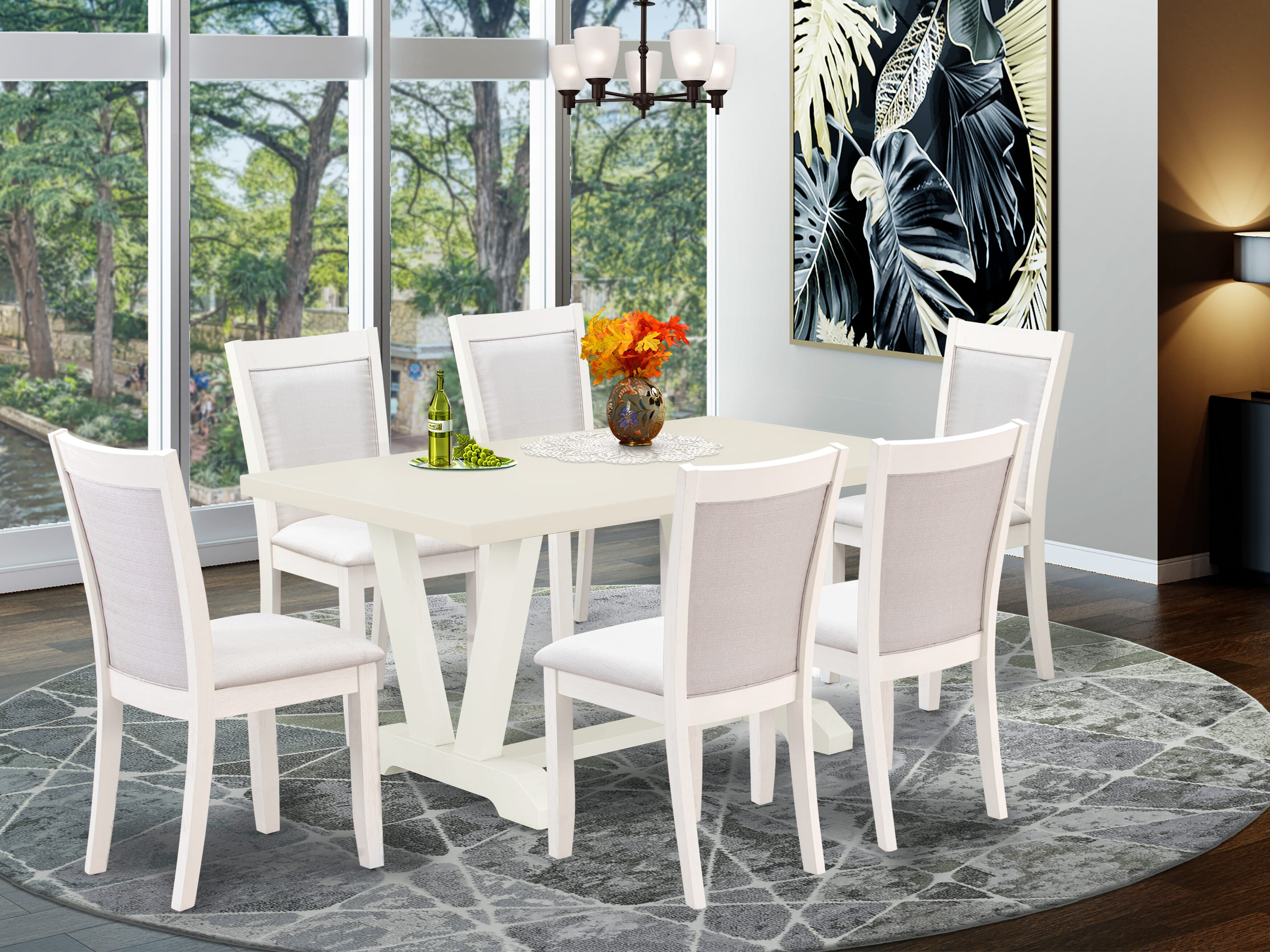 Rosalind Wheeler 7-Pc Dining Set - a Dining Table with 6 Linen Fabric ...