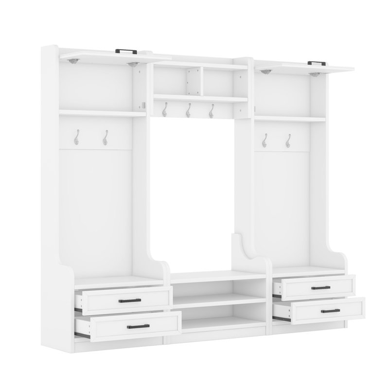 4-In-1 Detachable Hall Tree With Storage And 7 Hooks, Multiple Functions Hallway Coat Rack With Storage Drawers And Cabinet, White  Shoe Bench For Entryway Hallway