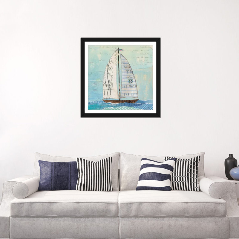 «At The Regatta Sail II», reproduction sur toile, H 16 po x l 16 po x P 1 po, Papier d'art encadré noir, Blanc