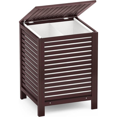 Panier à linge en bambou de 120 L avec couvercle et sac amovible, couleur expresso. Organisateur de panier à linge caché à 2 compartiments avec base surélevée. Bac à linge en bois.