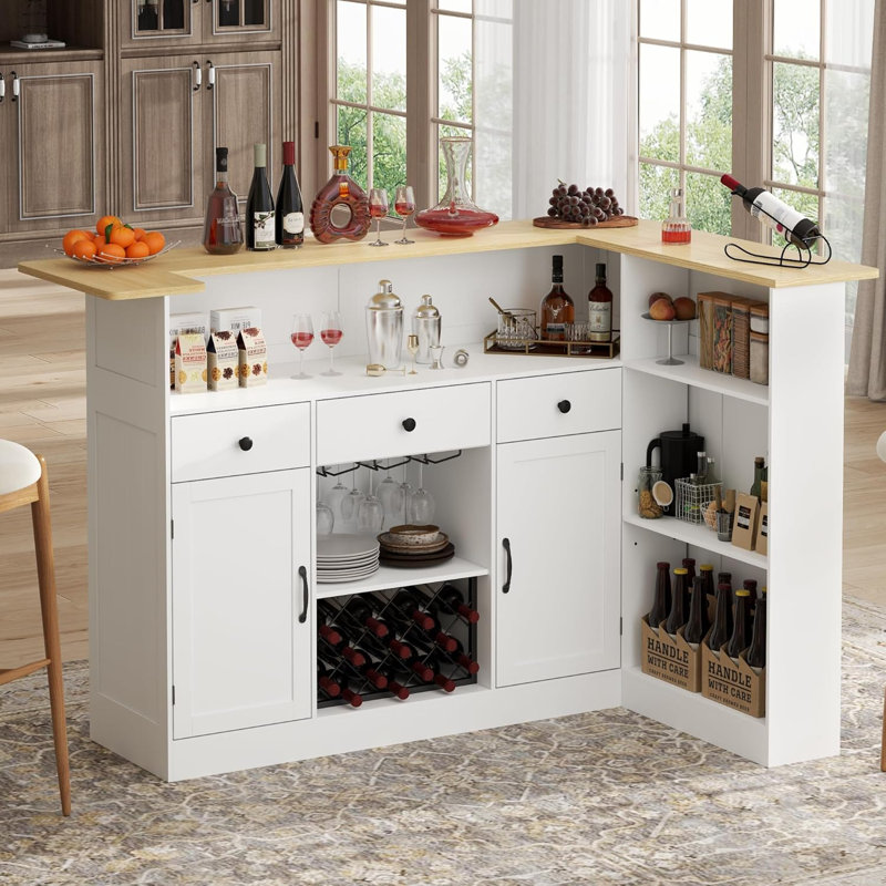 Bar, table de bar en forme de L avec tiroirs et portes