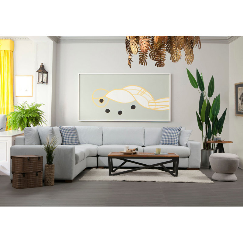 Elegant Corner Sofa with 100% Polyester Fabric, Beech Wood Frame, 9.3 x 10.6 ft | 18 DNS Hard Foam & 24 DNS Feather Cushioning | 4 Removable 18 x 18 in Cushions, Dry-Cleanable | Scandinavian Design, Perfect for Modern Living Rooms