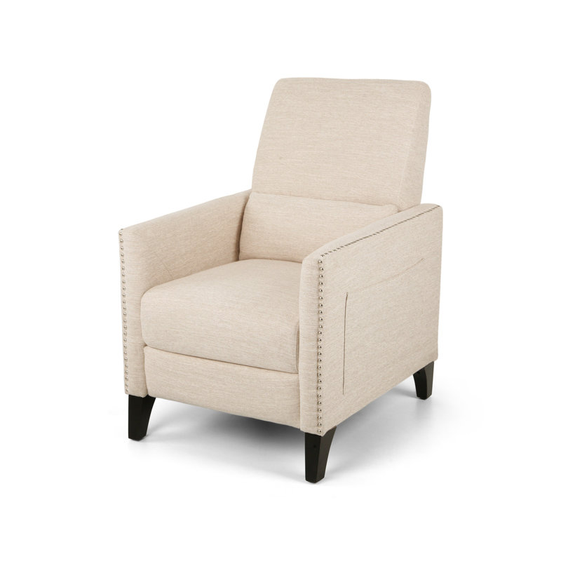 Pushback Recliner Chair With Side Pocket, Fabric Armchair Push Back Recliner With Rivet Decoration, Mid Century Accent Chair For Living Room, Bedroom