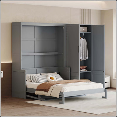 Grand lit escamotable mural avec placard