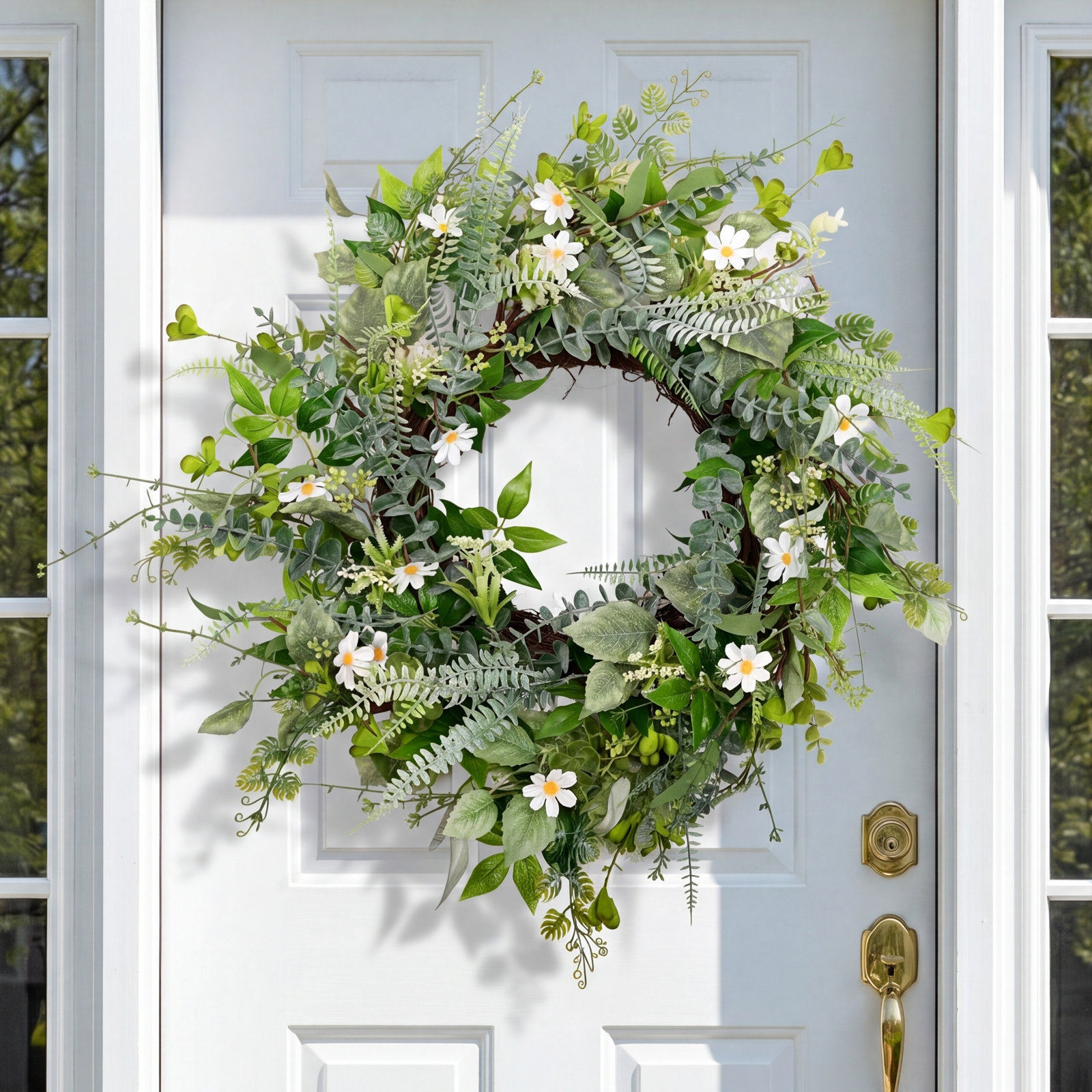 24" Handcrafted Daisy Eucalyptus Everyday Wreath