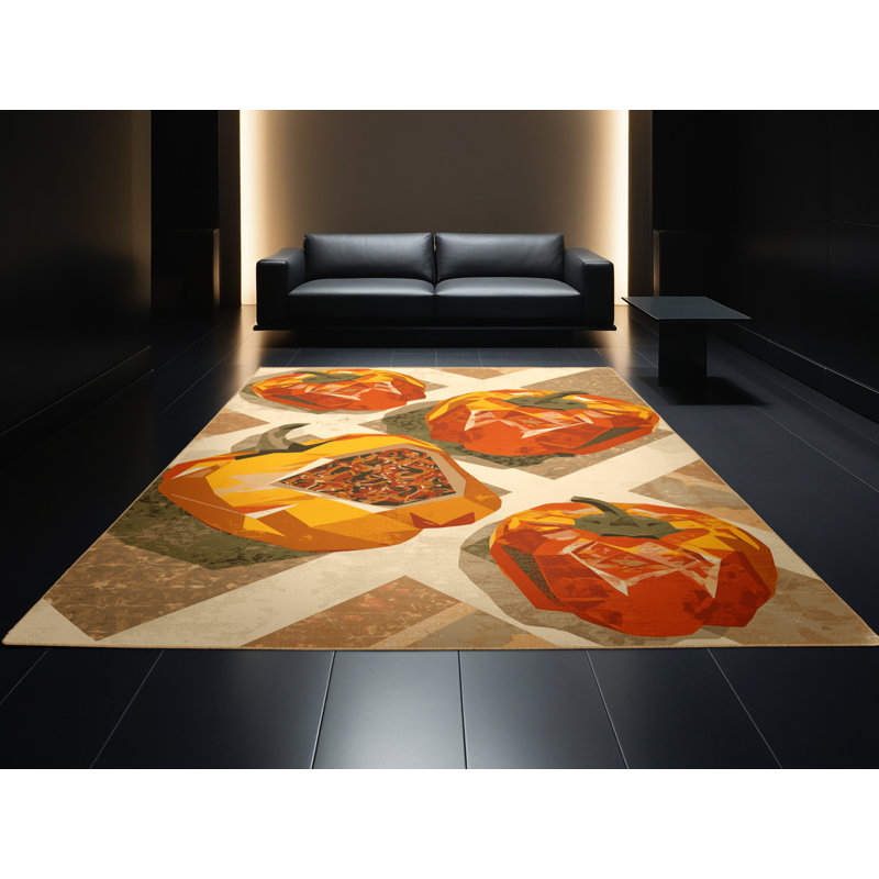 Machine Washable Highpoint Stuffed Peppers Global Inspired Geometric Rug in Brown – LightBrown Binding, 7x9