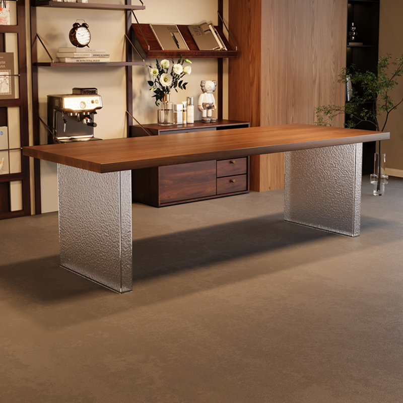 Bureau rectangulaire en bois massif noyer clair + acrylique, H 29,53 po x l 62,99 po x P 31,5 po
