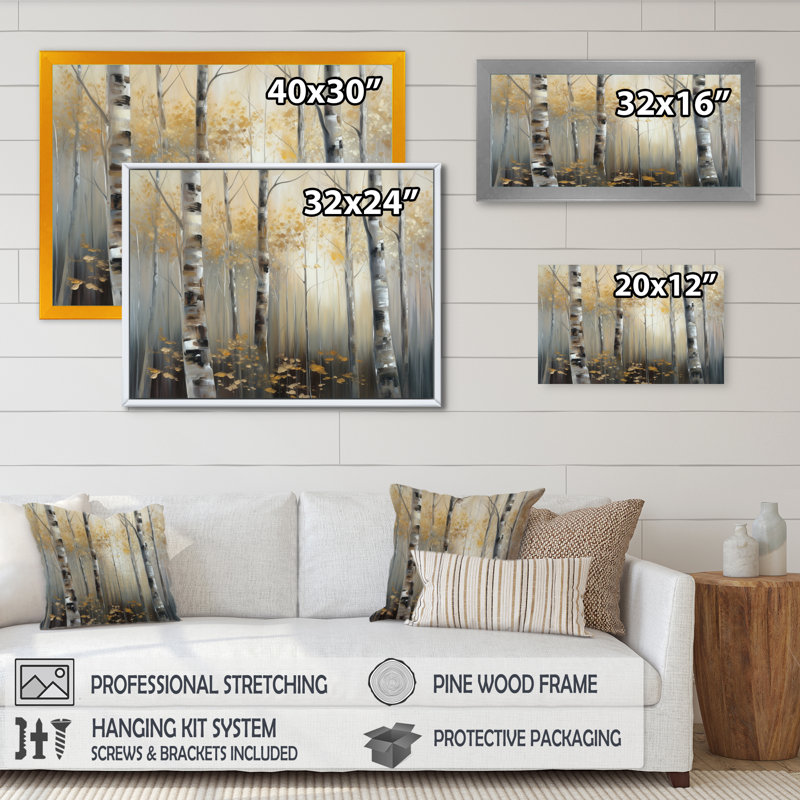 «Cadey Birch Tree Dense Forest IV», reproduction sur toile, Cadre simple noir, H 12 po x l 20 po x P 1 po