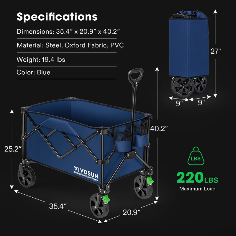 Outdoor Collapsible Folding Wagon, Bleu