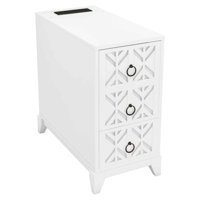 End Table with 3 Drawers, Corner Table with 2 Open Shelves, Tall Side Table for Bedroom and Corner, White,Expect Arrival Date