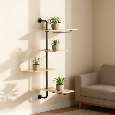 4-Tier Rotating Wall Mounted Plant Shelf For Windows - Space Saving Indoor Hanging Plant Stand With Adjustable Shelves, Modern Wood And Metal Design