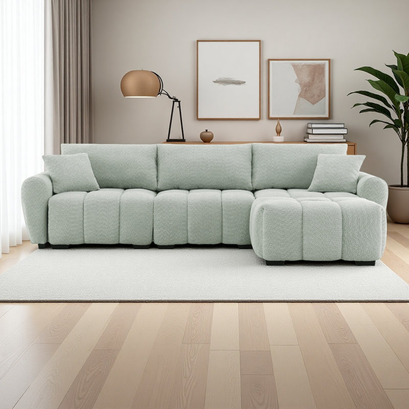 110"Modular Sectional Sofa, L Shape With Extra-Large Seat, Pull-Line Design, Movable Ottoman, High Density Foam, Free Combination, Sturdy Metal&Wood Frame, Boucle Fabric