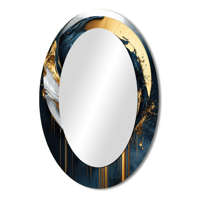 Black Gold Abstract Shapes And City - Gold Oval Wall Mirror Decor, 36" x 24"