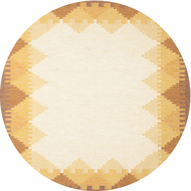Tapis contemporain beige / jaune, Rond 3 pi