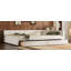Grand lit plateforme tapissier avec port USB et 2 tiroirs, beige-1569385675