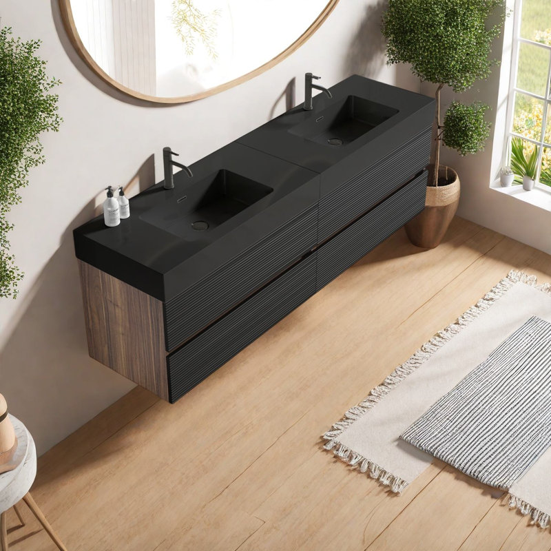 Meuble-lavabo moderne noir avec lavabo en quartz