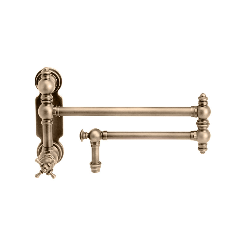 Traditional Wall Mounted Potfiller - Cross Handle, Tuscan Brass