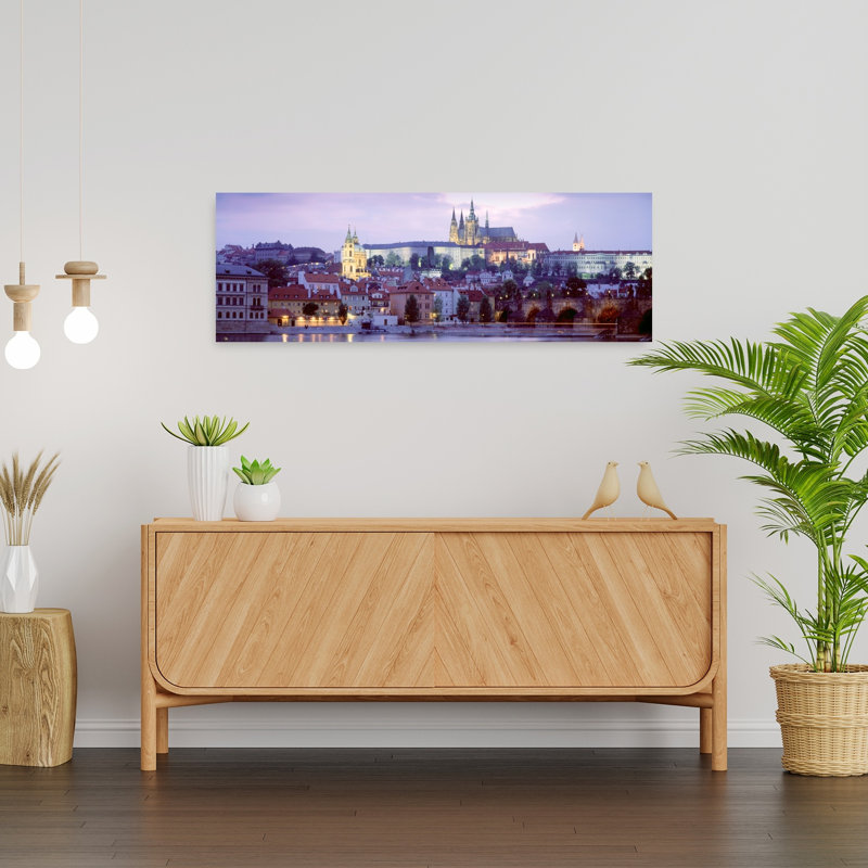 Castle Lit Up At Dusk Hradcany Castle Prague Czech Republic by Frank Chmura - Wrapped Canvas Panoramic Print