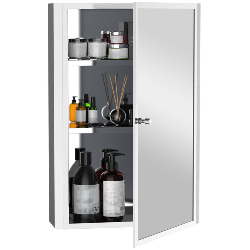 Armoire de salle de bain avec miroir, structure verticale en acier inoxydable 16 x 24, organisateur de rangement mural avec porte simple