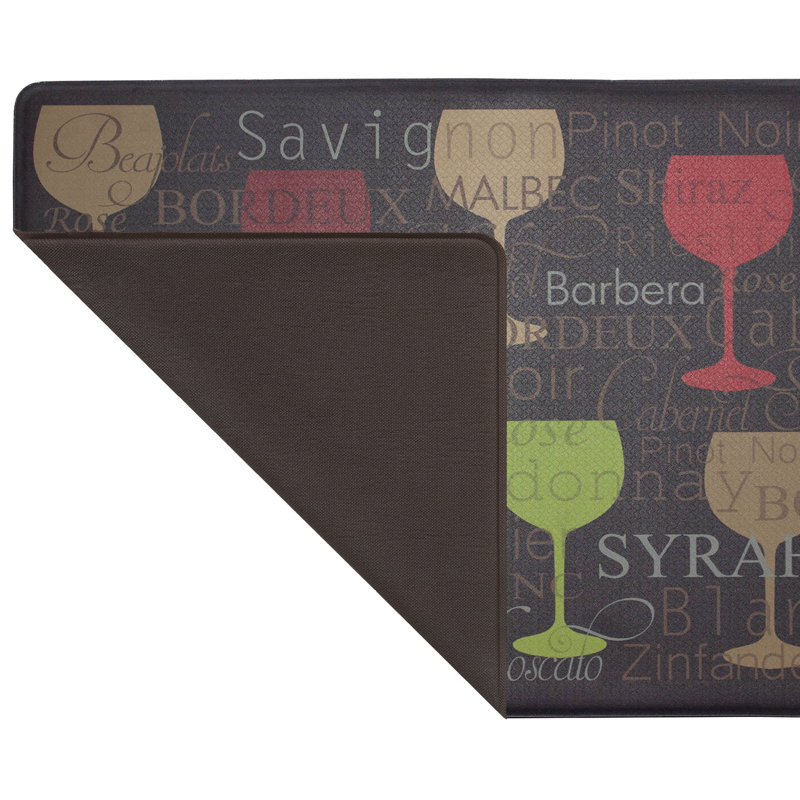 Wine Glasses Design Faux Leather Anti-Fatigue Kitchen Mat