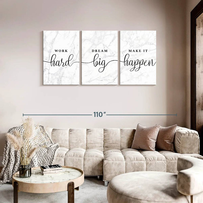 " Work Hard And Make It Happen Typography " 3 - Pieces, 39" H x 80" W