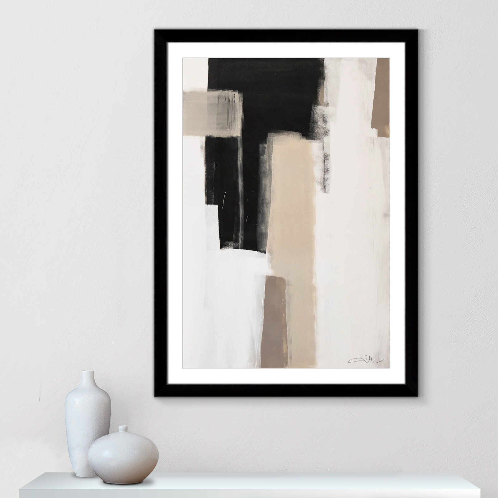 Calvin "Earth Scapes I" Print, 43" H x 31" W x 1.25" D, Black Cube Frame Matted