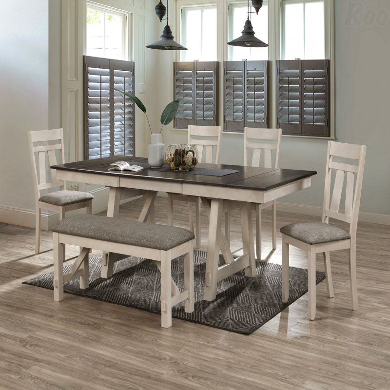 Banc 1 pièce à hauteur standard - Finition gris craie, siège rembourré, pour salle à manger et chambre à coucher, structure en bois