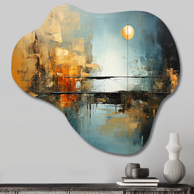 «Teal Orange Bold Energy I», art mural en métal barrages asymétriques, sculpture murale en métal nuage