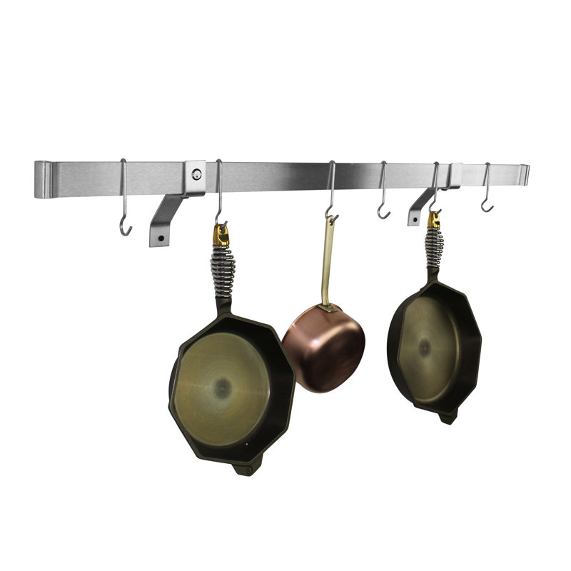 Premier Handcrafted Wall Mounted Pot Rack, 2" H x 36" W x 25" D, Stainless Steel
