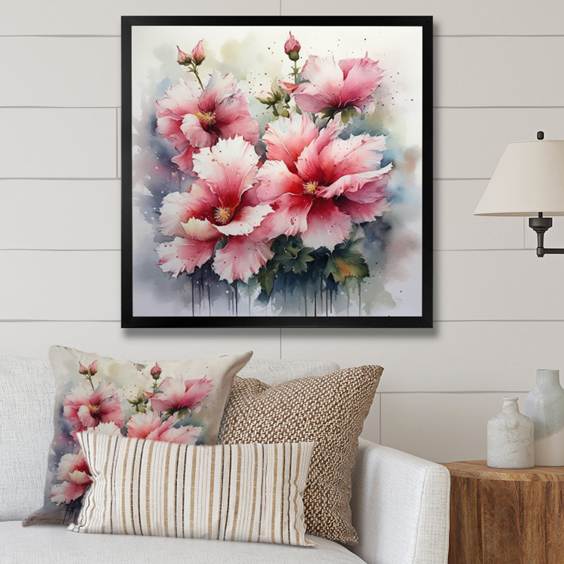 Fleurs d'hibiscus rouges et vertes - Hibiscus floral, Cadre photo noir, H 24 po x l 24 po x P 1 po