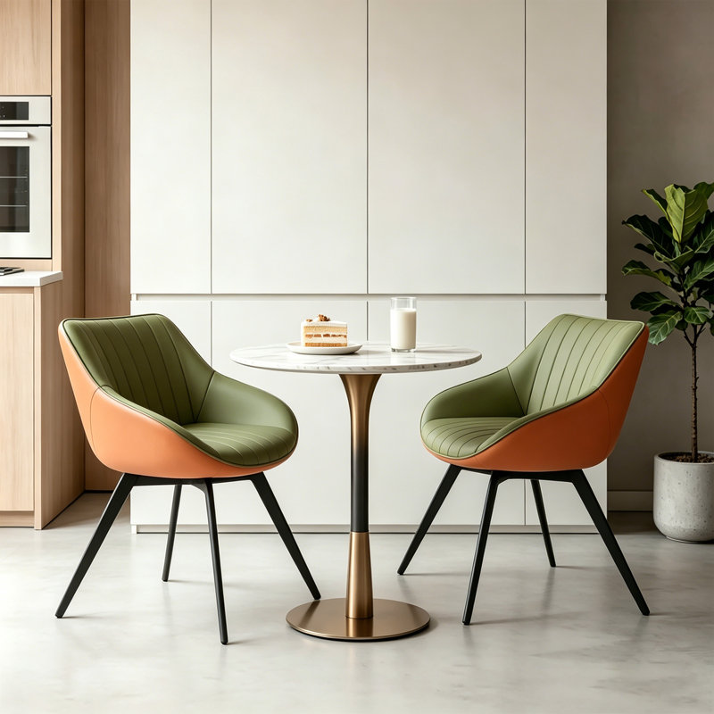 Set Of 2 Modern Faux Leather Swivel Dining Chairs, Upholstered Side Chairs For Kitchen & Living Room, Green
