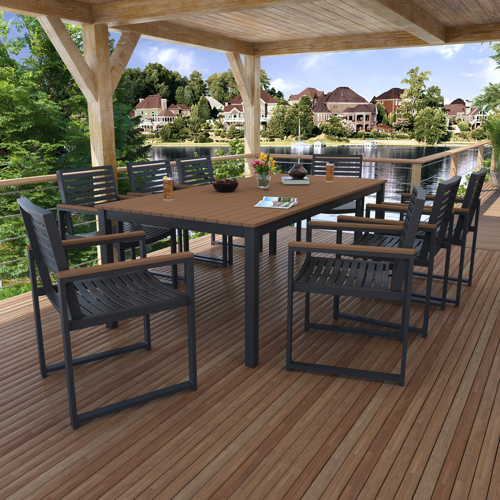 Townsend 41" Patio Dining Set, Brown/Dark Gray
