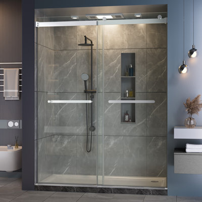 Double porte de douche coulissante sans cadre avec verre trempé transparent de 5/16 po (8 mm) 