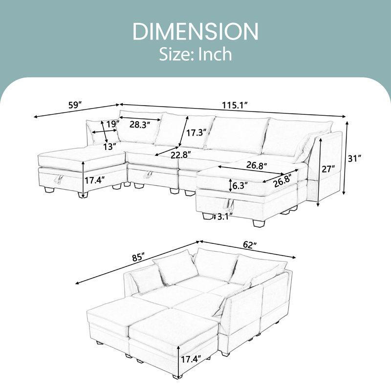 Canapé modulaire Jocimar, 100 % lin vert