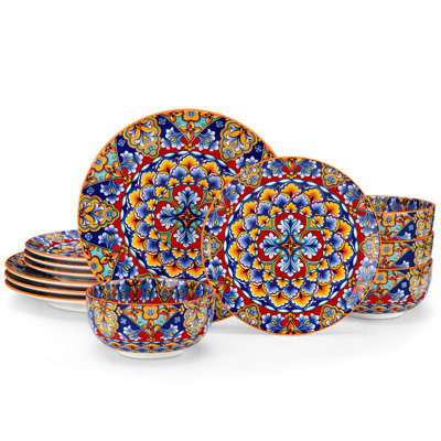 Porcelain Dinnerware Set 12 Pieces , Multicolour Set, For 4 Person, In Bohemian Style