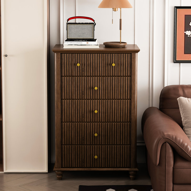 Compartiment de rangement fonctionnel cannelé à 5 tiroirs de 45 pouces de hauteur moderne pour chambre à coucher et couloir, fonctionnel