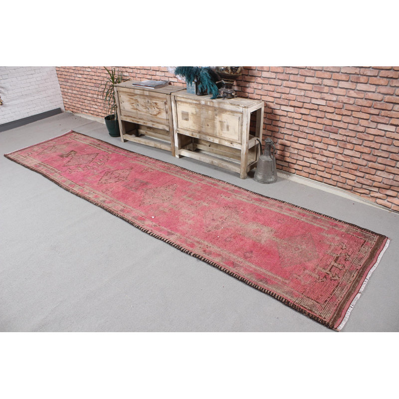 Tapis de couloir turc rose vintage rétro de style scandinave idéal pour les escaliers et les couloirs