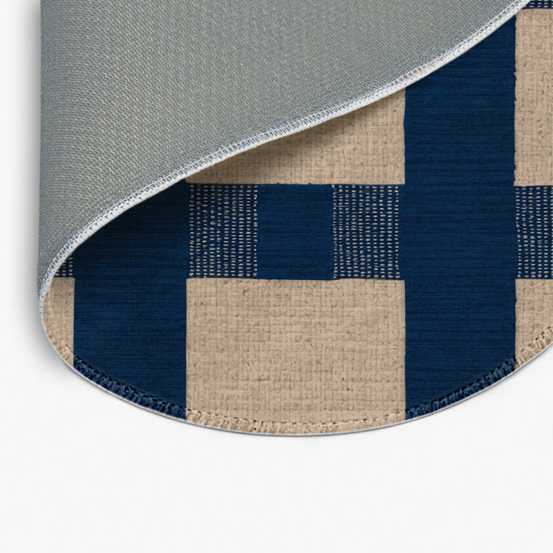 Tapis d'intérieur et d'extérieur à carreaux bleu, Rond 5 pi