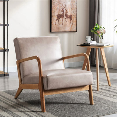 Fauteuil à cadre ouvert de finition espresso avec rembourrage moelleux et revêtement en microfibre, chameau clair, chaises d'appoint modernes Mid-Century pour le salon ou la chambre à coucher